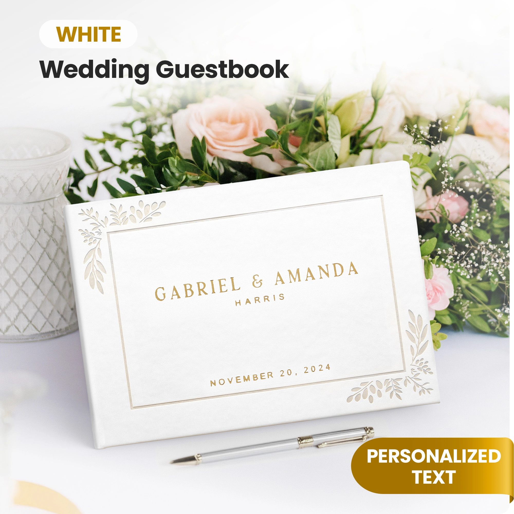 Custom Wedding Guest Book - White